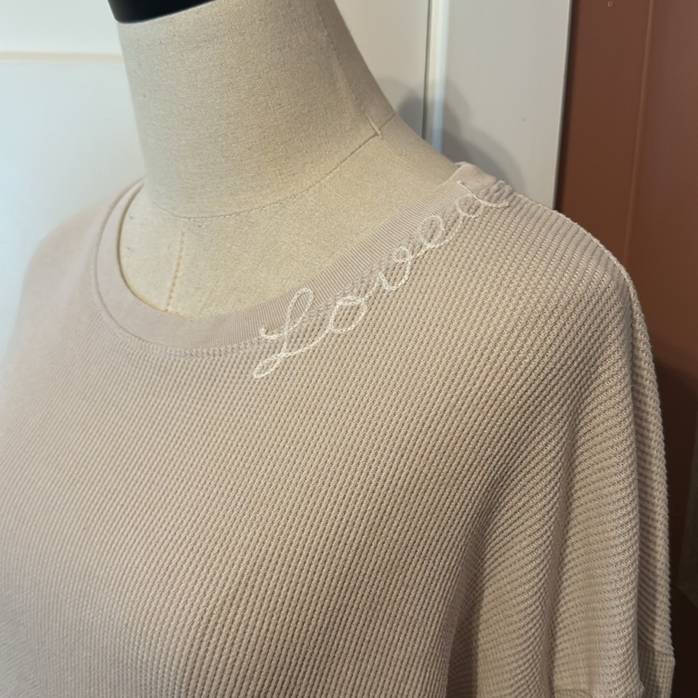 Sundry for Evereve women’s LOVED cream tan waffle long sleeve 1 (S) Henley top - Picture 4 of 13